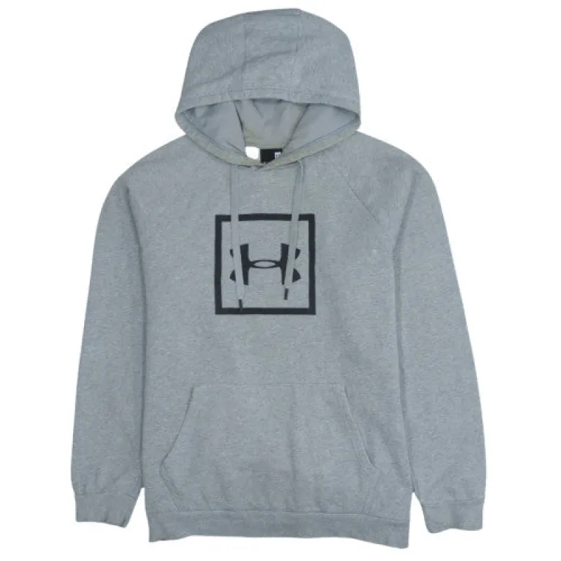 Under Armour Grey Hoodie Men's XLarge Printed Box Logo Kangaroo Pocket Pullover Sweatshirt sold by Vintage Club