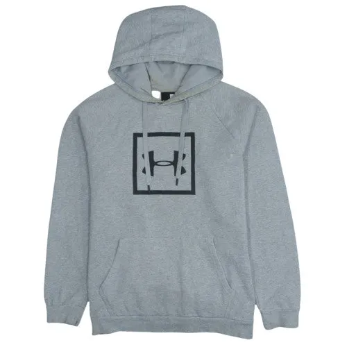 Under Armour Grey Hoodie Men's XLarge Printed Box Logo Kangaroo Pocket Pullover Sweatshirt sold by Vintage Club