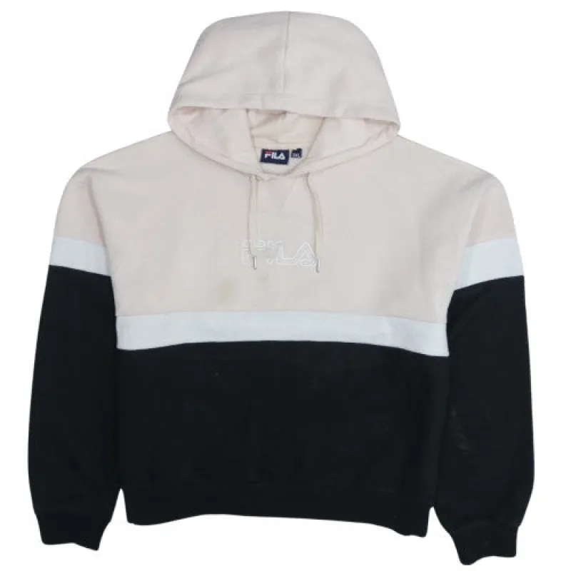 Fila Beige Black Hoodie Women’s 3XL Embroidered Logo Colour Block Pullover Sweatshirt sold by Vintage Club