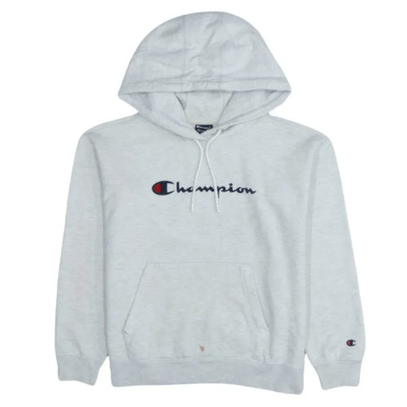 Champion Light Grey Hoodie Men's XSmall Embroidered Logo Kangaroo Pocket Pullover Sweatshirt made by Champion