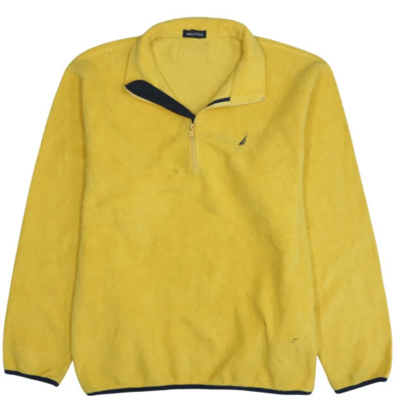 Nautica Yellow Fleece Sweatshirt Men’s XLarge Quarter Zip Embroidered Logo Pullover Jumper sold by Vintage Club