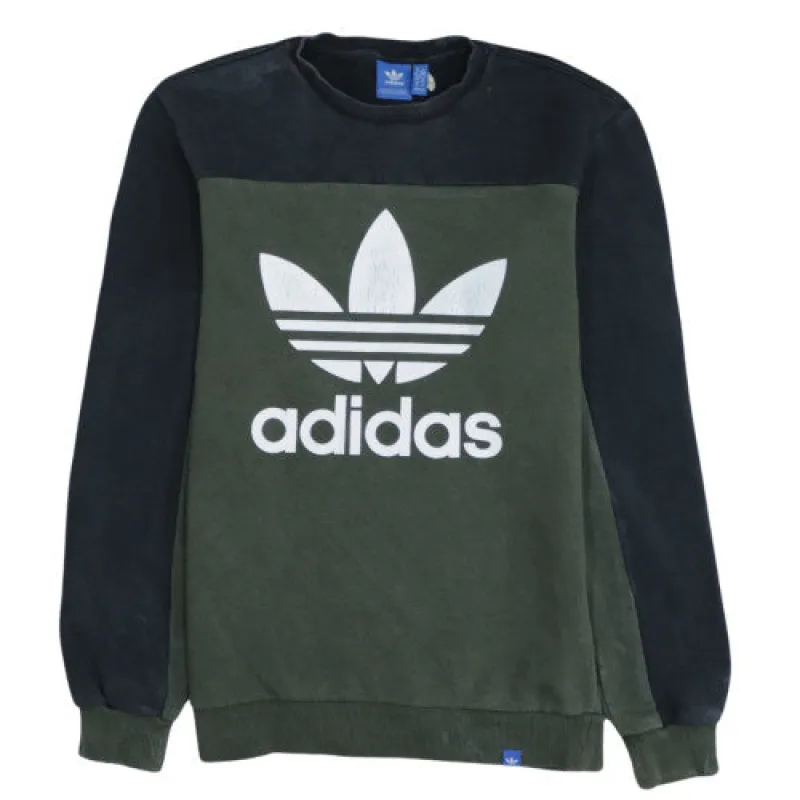 Adidas Khaki Green Sweatshirt Men's XSmall Large Trefoil Printed Logo Crewneck Pullover Top made by Adidas