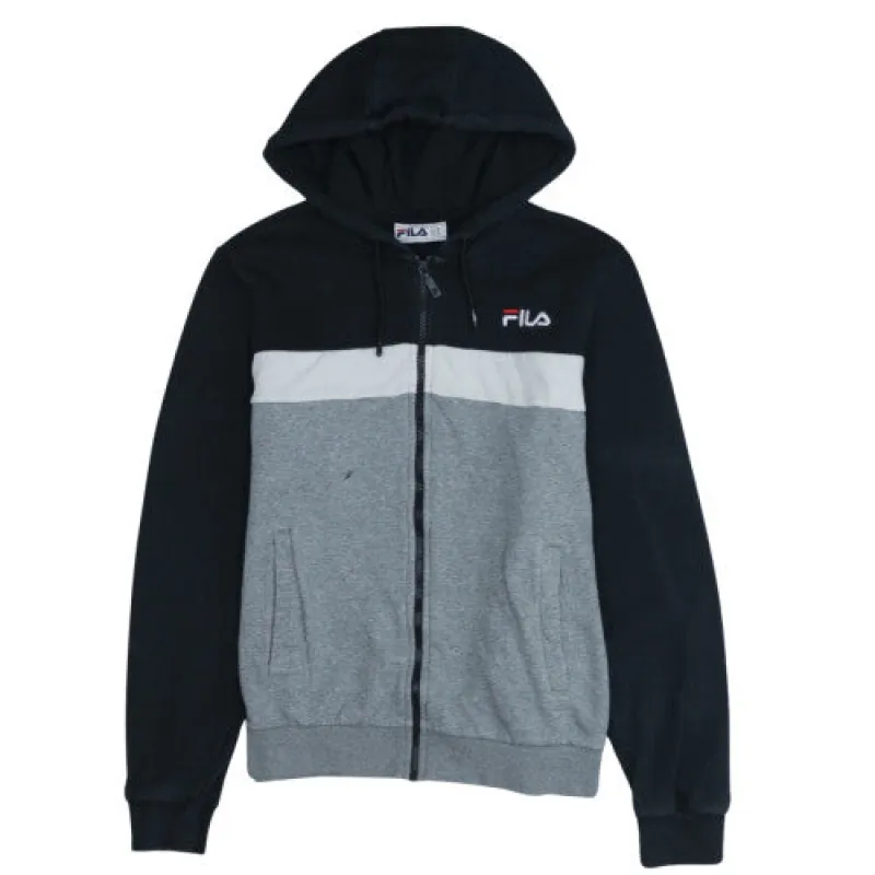 Fila Black Grey Full Zip Hoodie Men’s Medium Embroidered Logo Colour Block Pockets Sweatshirt sold by Vintage Club