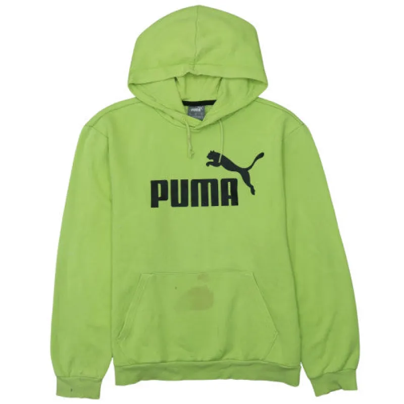 Puma Lime Green Hoodie Men's Medium Printed Logo Kangaroo Pocket Pullover Sweatshirt sold by Vintage Club