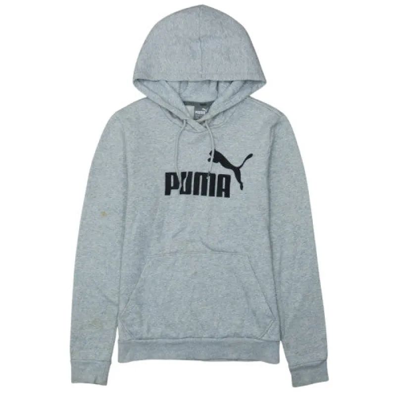Puma Light Grey Hoodie Women’s Medium Printed Logo Kangaroo Pocket Pullover Sweatshirt sold by Vintage Club