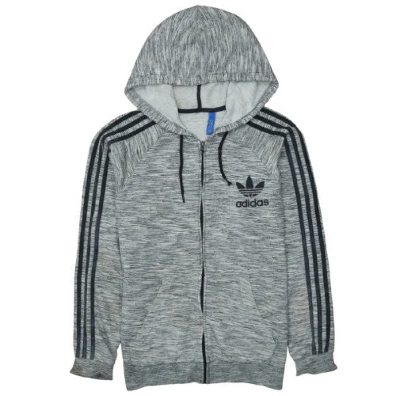 Adidas Grey Marl Full Zip Hoodie Men's Medium Trefoil Logo Three Stripe Sleeves Sweatshirt sold by Vintage Club