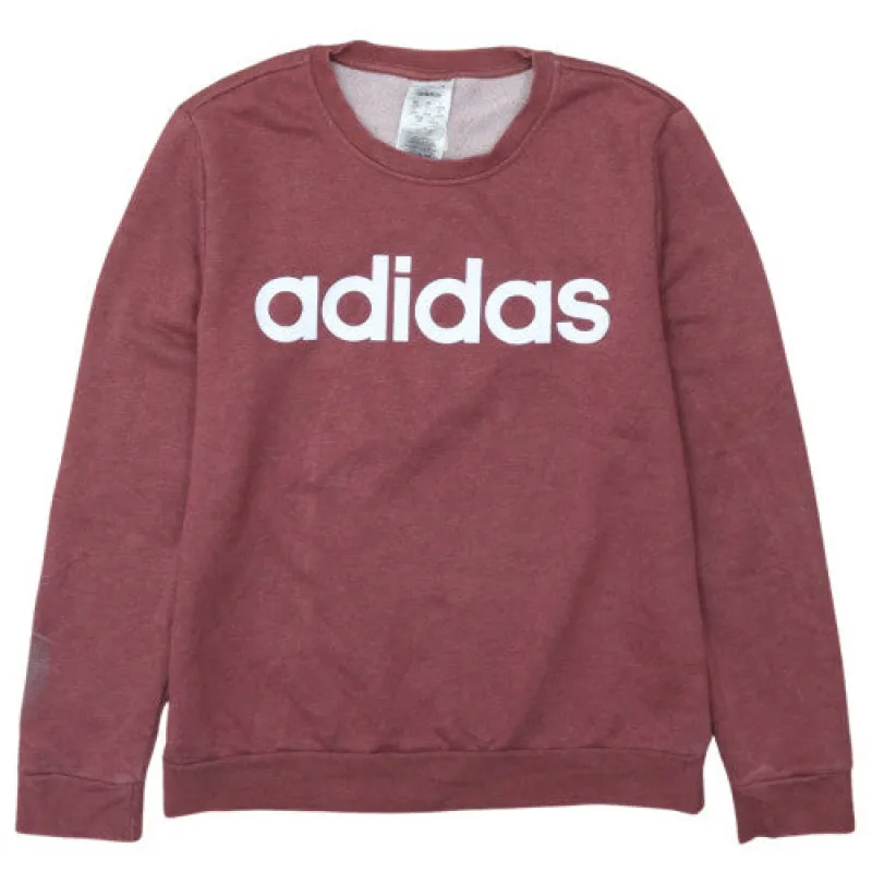 Adidas Burgundy Red Sweatshirt Women's Large Printed Logo Crewneck Pullover Fleece Top sold by Vintage Club