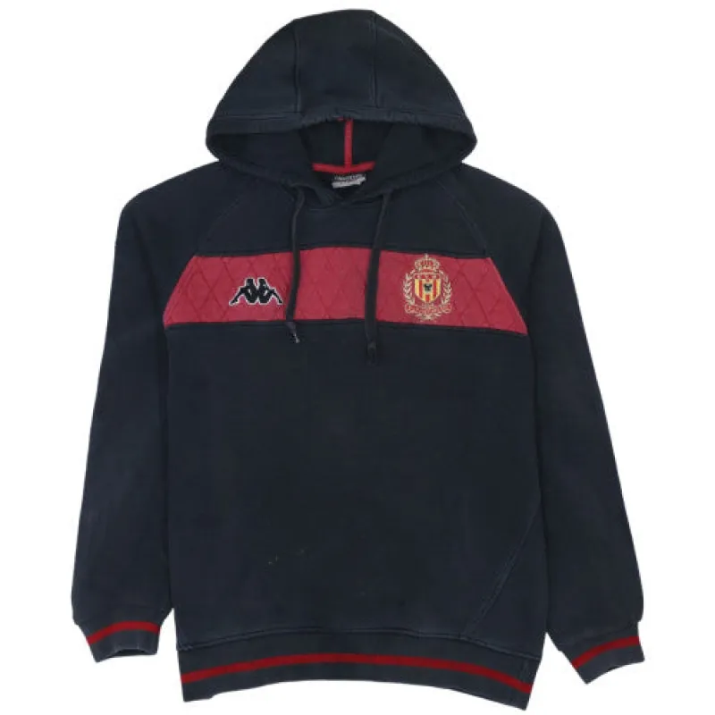 Kappa Black Hoodie Men’s Large Quilted Red Chest Panel Embroidered Logos Pullover Sweatshirt sold by Vintage Club