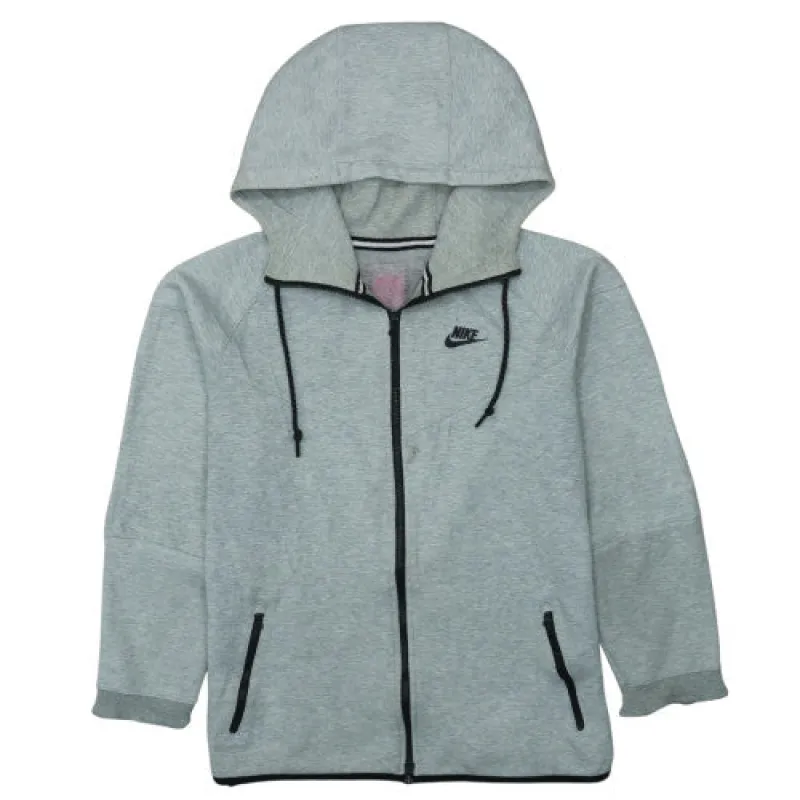 Nike Light Grey Full Zip Hoodie Men's XLarge Embroidered Swoosh Zip Pockets Casual Sweatshirt sold by Vintage Club