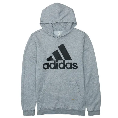 Adidas Grey Hoodie Men's Medium Big Trefoil Printed Logo Kangaroo Pocket Pullover Sweatshirt sold by Vintage Club
