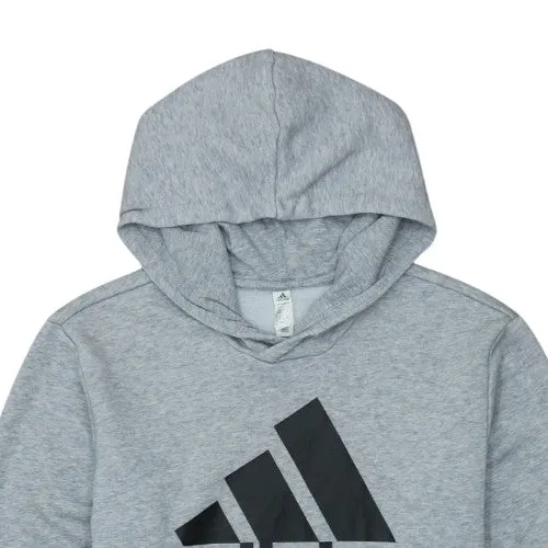 Adidas Grey Hoodie Men's Medium Big Trefoil Printed Logo Kangaroo Pocket Pullover Sweatshirt sold by Vintage Club product image thumbnail 3
