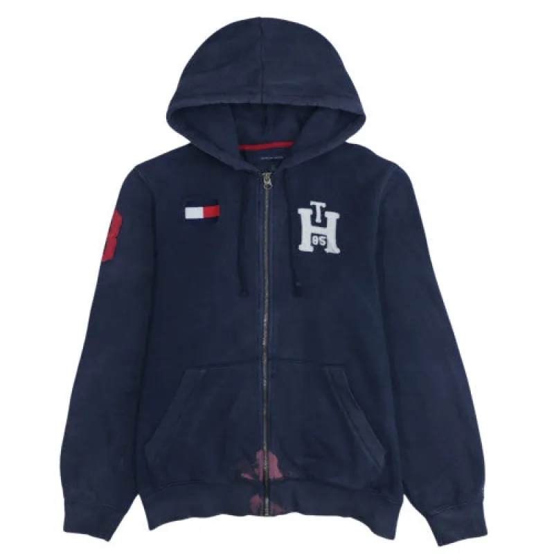 Tommy Hilfiger Navy Blue Zip Hoodie Men's Small Embroidered Flag Logo Pockets Sweatshirt made by Tommy Hilfiger