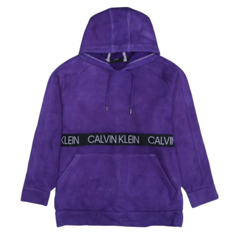 Calvin Klein Purple Hoodie Men's Medium Logo Waistband Kangaroo Pocket Fleece Pullover Sweatshirt sold by Vintage Club
