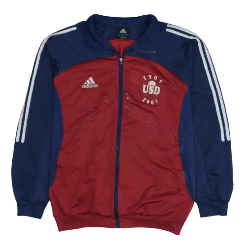 Adidas Red Navy Track Jacket Men's Large Zip Three Stripes Printed Logos Sports Top sold by Vintage Club