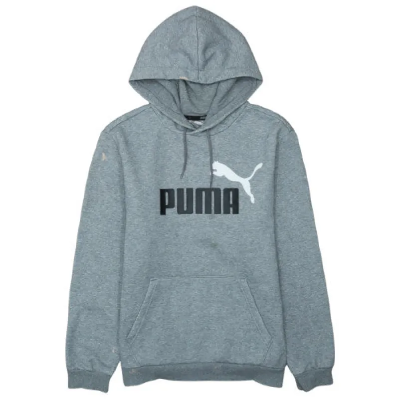 Puma Grey Hoodie Men's Medium Printed Front Logo Kangaroo Pocket Pullover Sweatshirt sold by Vintage Club