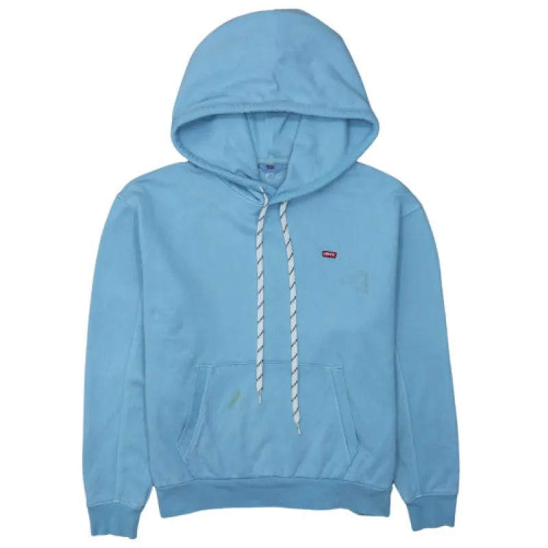Levi's Light Blue Hoodie Men's XSmall Small Logo Drawstring Kangaroo Pocket Pullover Sweatshirt sold by Vintage Club