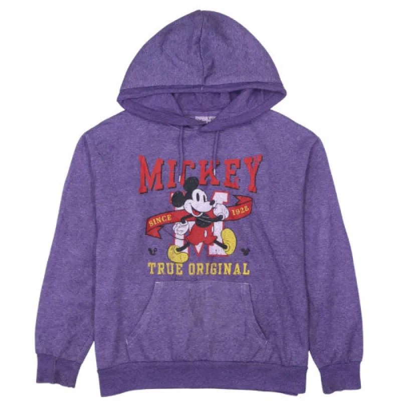Disney Purple Mickey Mouse Hoodie Women’s Medium Printed Graphic Kangaroo Pocket Pullover Sweatshirt sold by Vintage Club