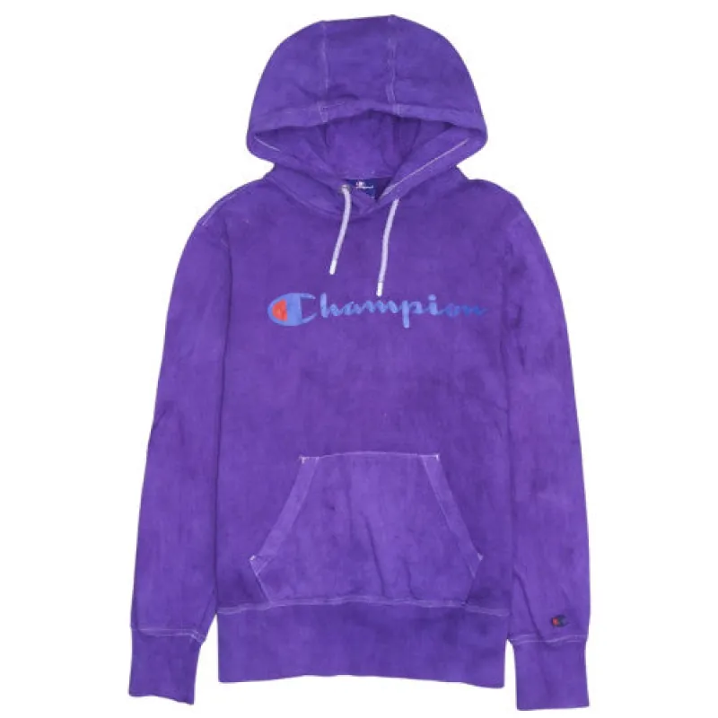 Champion Purple Hoodie Men's Small Embroidered Spellout Logo Kangaroo Pocket Pullover Sweatshirt sold by Vintage Club