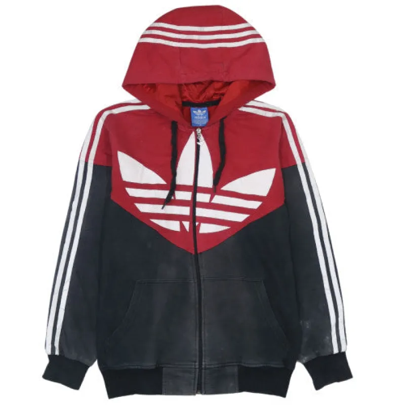 Adidas Red Black Hoodie Men's Medium Trefoil Logo Full Zip Three Stripe Sleeves Sweatshirt sold by Vintage Club