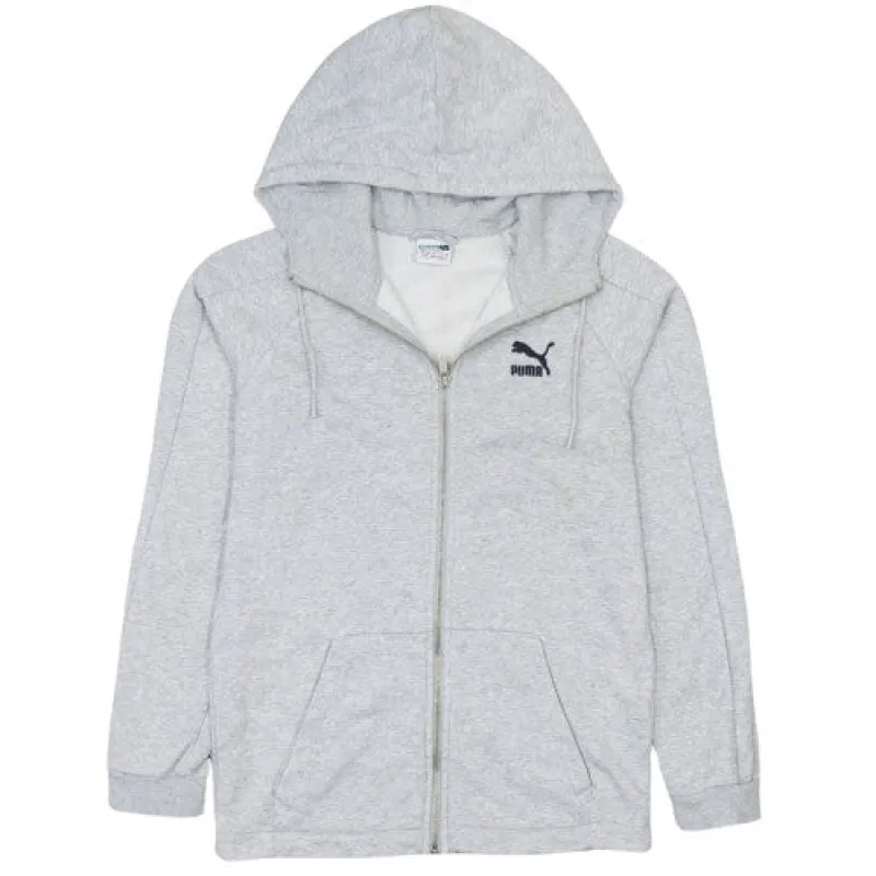 Puma Light Grey Zip Hoodie Men's XSmall Embroidered Chest Logo Kangaroo Pockets Sweatshirt sold by Vintage Club