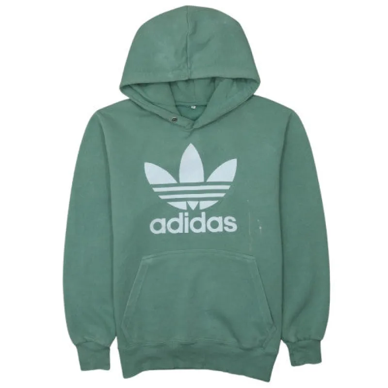 Adidas Sage Green Hoodie Men's Small Trefoil Printed Logo Kangaroo Pocket Pullover Sweatshirt made by Adidas
