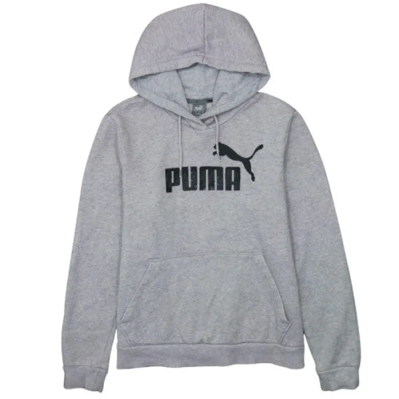 Puma Light Grey Hoodie Women’s Large Printed Logo Kangaroo Pocket Pullover Sweatshirt made by Puma