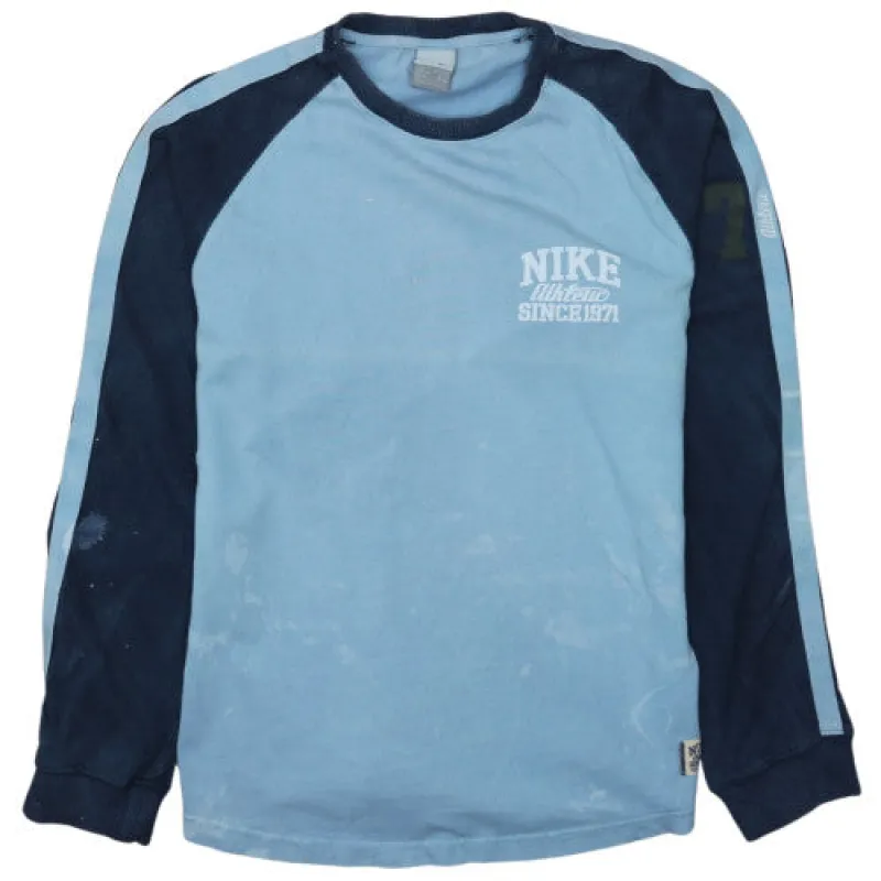 Nike Light Blue Sweatshirt Men's Large Printed Logo Raglan Long Sleeve Pullover Top made by Nike