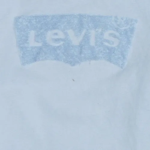 Levi's Light Blue Hoodie Women's Medium Faded Box Logo Kangaroo Pocket Pullover Sweatshirt sold by Vintage Club product image thumbnail 4