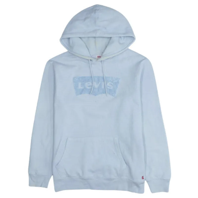Levi's Light Blue Hoodie Women's Medium Faded Box Logo Kangaroo Pocket Pullover Sweatshirt sold by Vintage Club