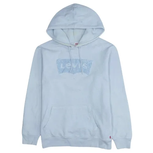Levi's Light Blue Hoodie Women's Medium Faded Box Logo Kangaroo Pocket Pullover Sweatshirt sold by Vintage Club