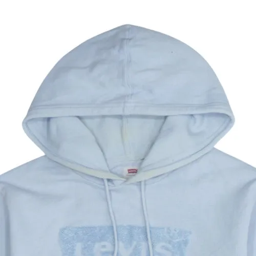 Levi's Light Blue Hoodie Women's Medium Faded Box Logo Kangaroo Pocket Pullover Sweatshirt sold by Vintage Club product image thumbnail 3