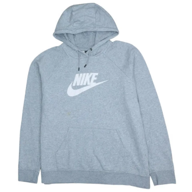 Nike Grey Hoodie Men’s XL Printed Logo Kangaroo Pocket Pullover Sweatshirt Fleece Top made by Nike