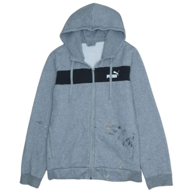 Puma Grey Full Zip Hoodie Men's Medium Black Panel Printed Logo Casual Sweatshirt sold by Vintage Club