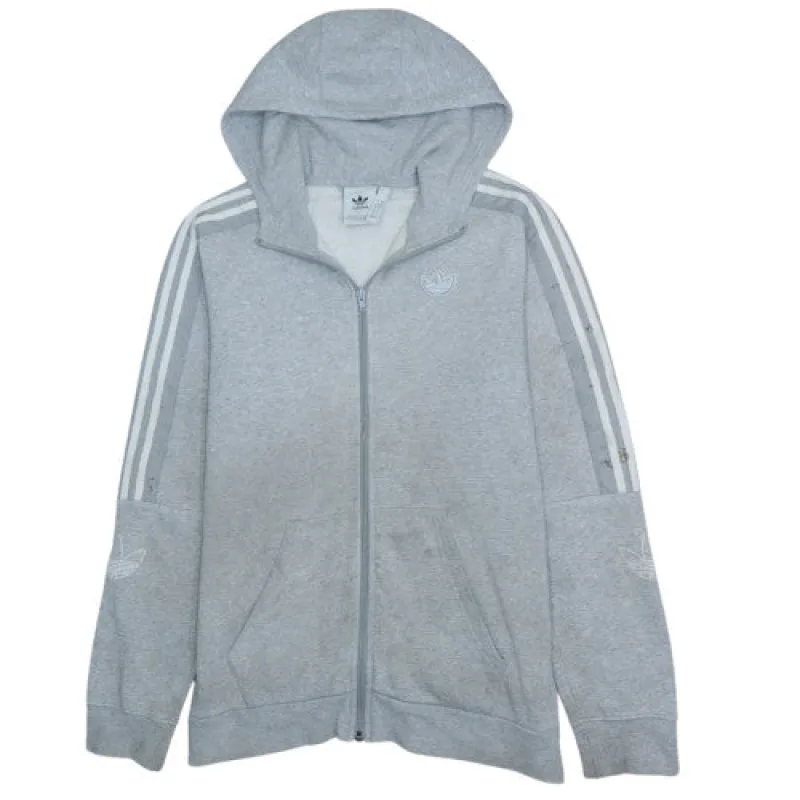 Adidas Light Grey Hoodie Men's Small Full Zip Three Stripe Sleeves Trefoil Logo Sweatshirt sold by Vintage Club