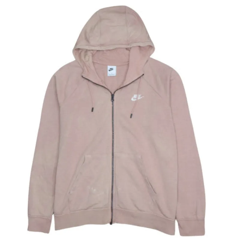 Nike Dusty Pink Full Zip Hoodie Men's Large Printed Swoosh Logo Kangaroo Pockets Sweatshirt made by Nike