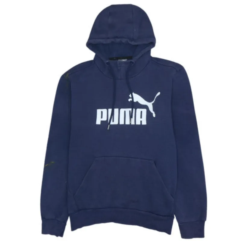 Puma Navy Blue Hoodie Men's Small Printed Big Logo Kangaroo Pocket Pullover Sweatshirt sold by Vintage Club