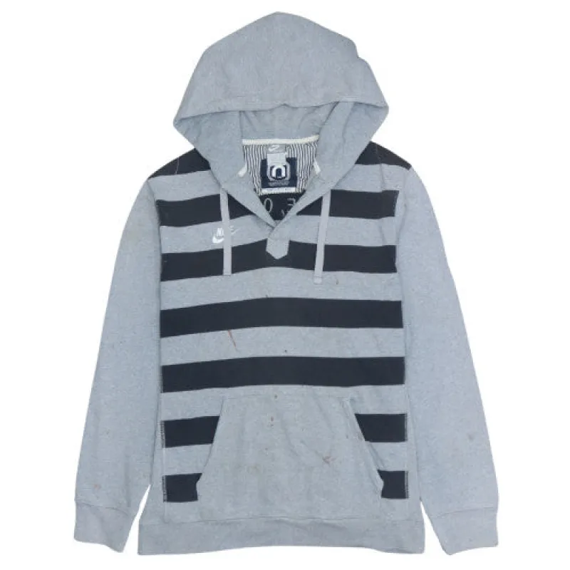 Nike Grey Black Stripe Hoodie Men's Medium Embroidered Logo Eugene USA Text Pullover Sweatshirt made by Nike