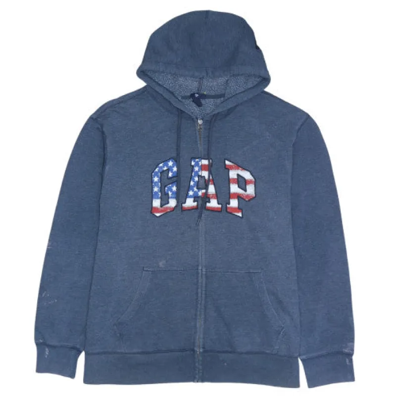 Gap Navy Blue Zip Hoodie Men's XLarge Embroidered USA Flag Logo Kangaroo Pockets Sweatshirt made by GAP