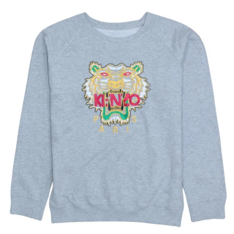 Kenzo Grey Tiger Sweatshirt Men's Medium Embroidered Logo Crewneck Pullover Jumper Top made by Kenzo