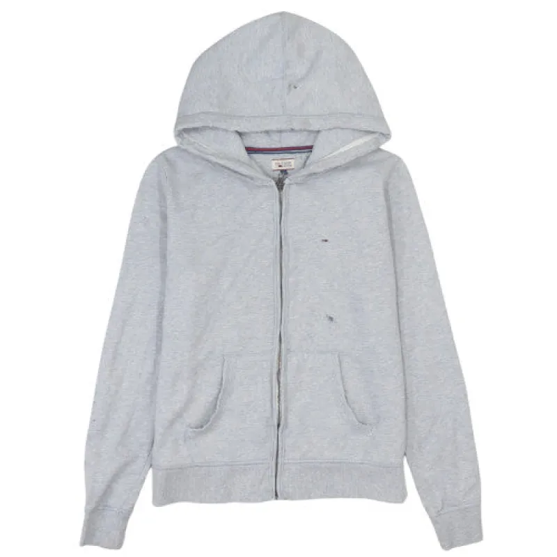 Tommy Hilfiger Grey Zip Hoodie Men's Large Embroidered Flag Logo Kangaroo Pockets Sweatshirt sold by Vintage Club