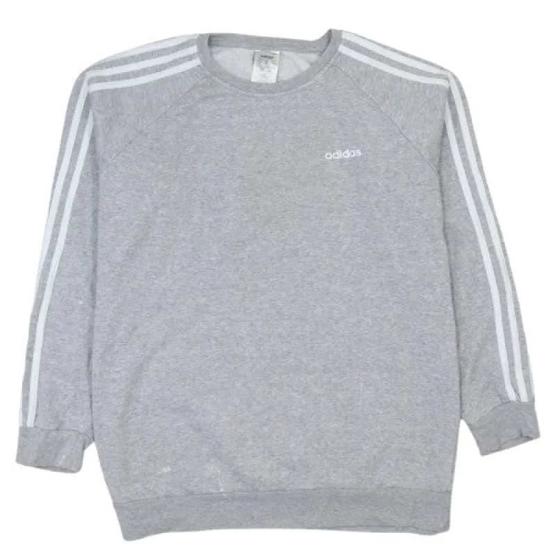 Adidas Grey Sweatshirt Women’s Medium Three Stripe Sleeves Printed Logo Pullover Top sold by Vintage Club