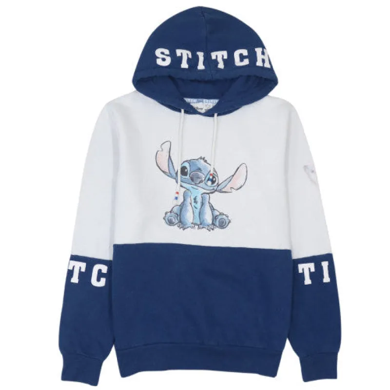 Disney Navy Blue White Hoodie Women’s Small Stitch Printed Graphic Logo Pullover Sweatshirt sold by Vintage Club