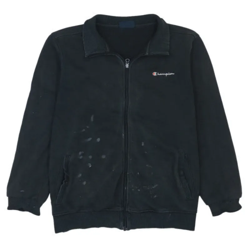 Champion Black Full Zip Sweatshirt Men's Large Embroidered Chest Logo Pockets Fleece Jacket sold by Vintage Club