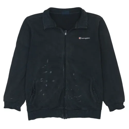 Champion Black Full Zip Sweatshirt Men's Large Embroidered Chest Logo Pockets Fleece Jacket sold by Vintage Club