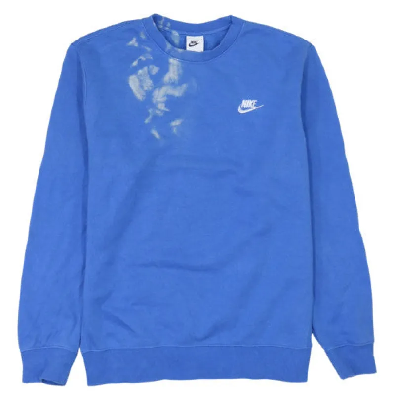 Nike Blue Sweatshirt Men's Small Embroidered Swoosh Logo Crewneck Pullover Fleece Top made by Nike