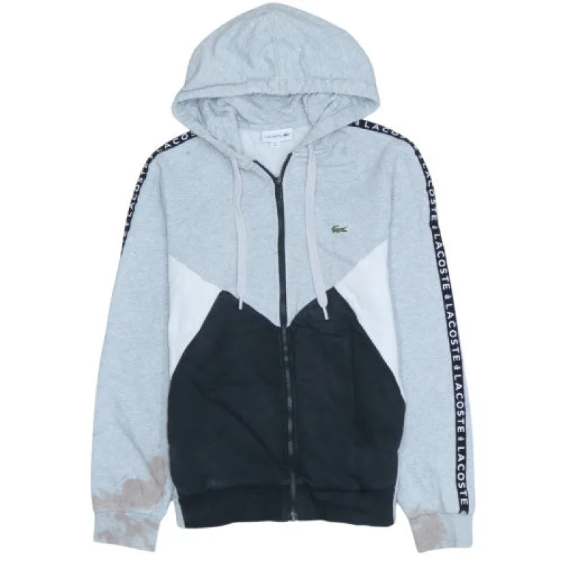 Lacoste Grey Colour Block Hoodie Men's Small Full Zip Logo Tape Sleeves Embroidered Croc Sweatshirt made by Lacoste