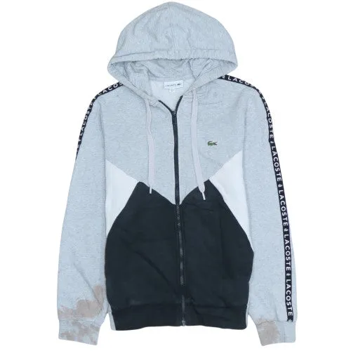 Lacoste Grey Colour Block Hoodie Men's Small Full Zip Logo Tape Sleeves Embroidered Croc Sweatshirt sold by Vintage Club