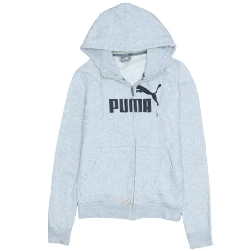 Puma Light Grey Zip Hoodie Women’s Medium Printed Logo Kangaroo Pockets Casual Sweatshirt sold by Vintage Club