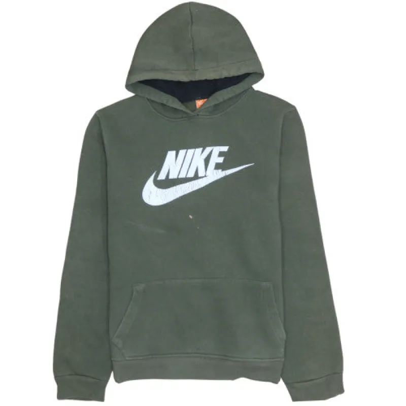 Nike Khaki Green Hoodie Men's Medium Printed Front Logo Kangaroo Pocket Pullover Sweatshirt sold by Vintage Club