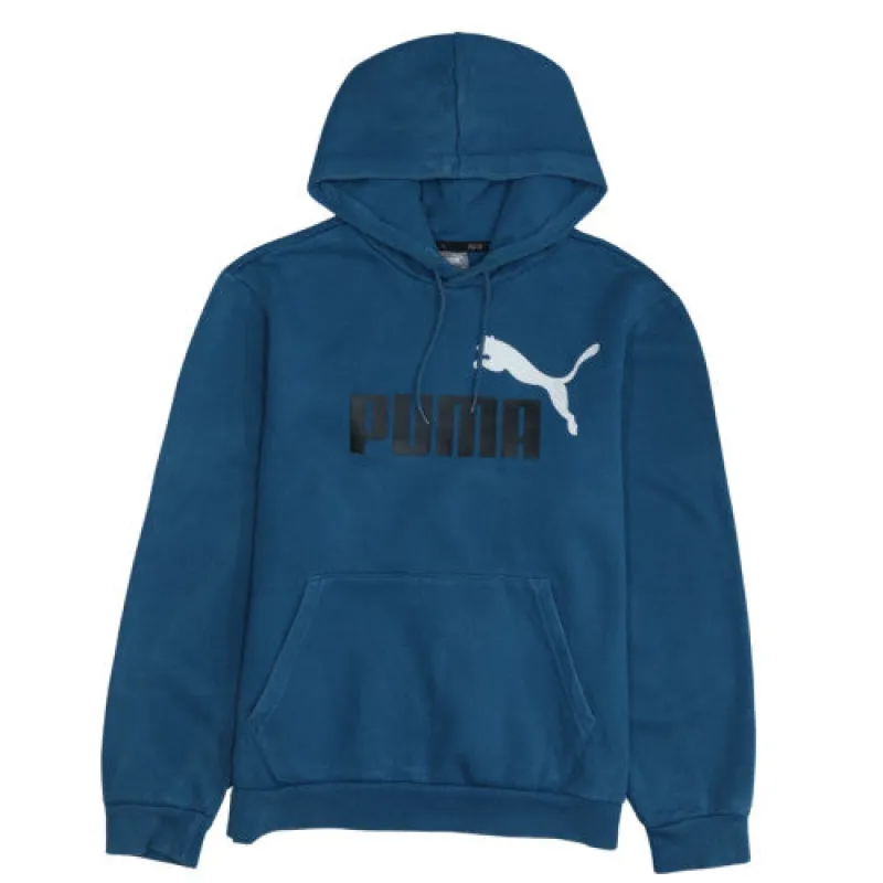 Puma Teal Blue Hoodie Men's Small Printed Logo Kangaroo Pocket Pullover Sweatshirt sold by Vintage Club